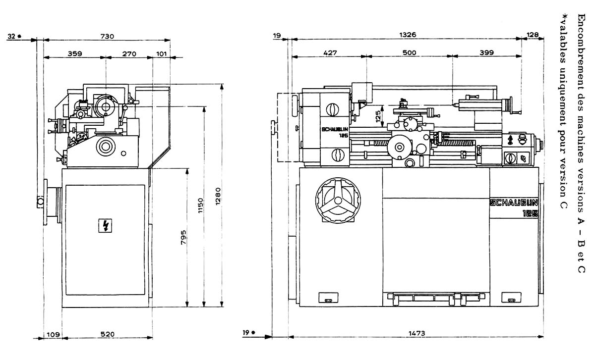 Schaublin 125 Верстат токарно-гвинторізний. Габарити робочого простору